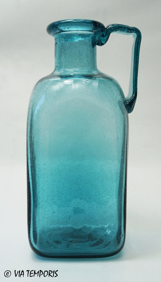 GALLO-ROMAN GLASSWARE - SQUARE BOTTLE WITH ONE HANDLE - BLUE