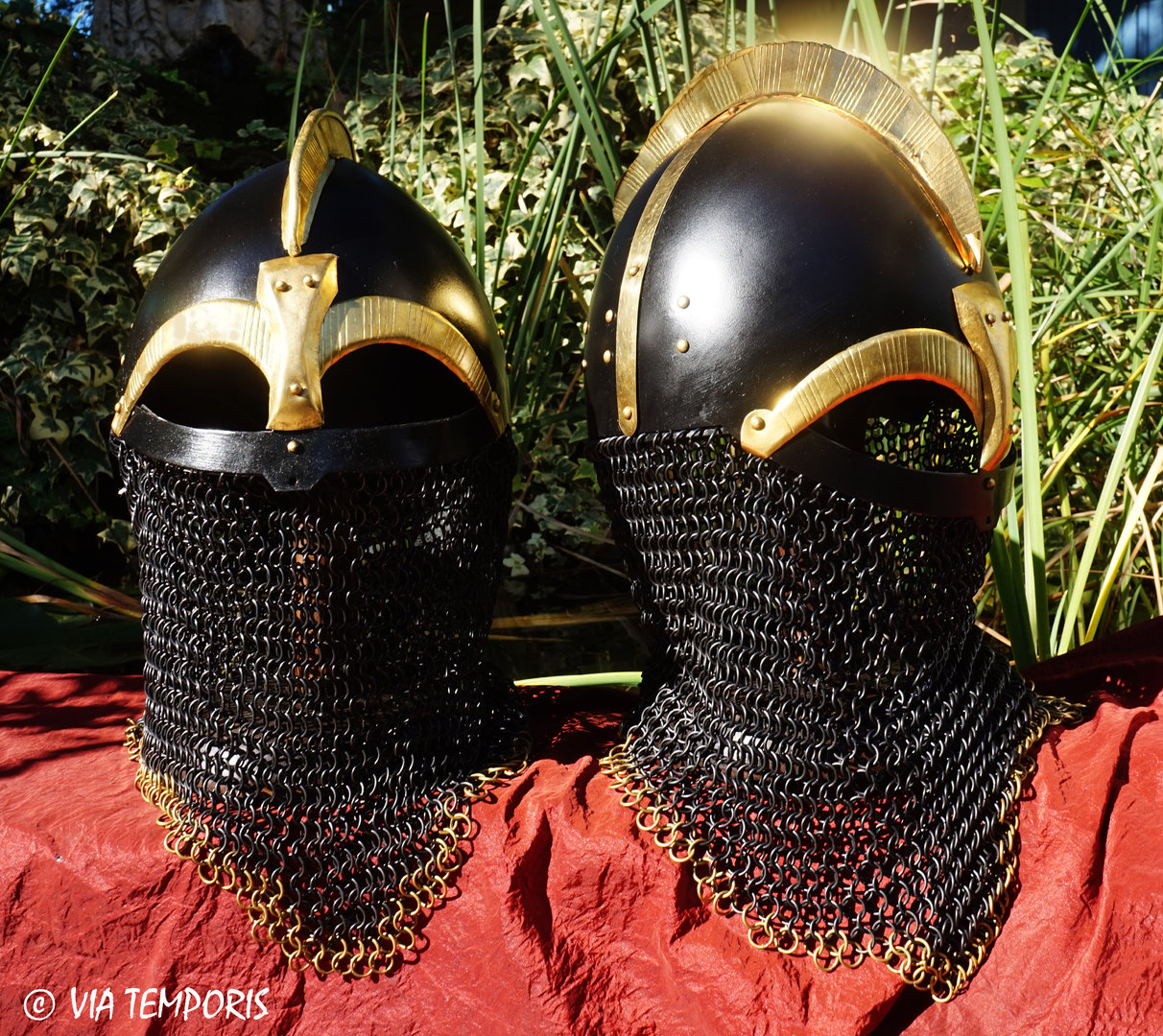 PRE-VIKING BLACK HELMET WITH A CHAINMAIL NECK PROTECTION VENDEL TYPE
