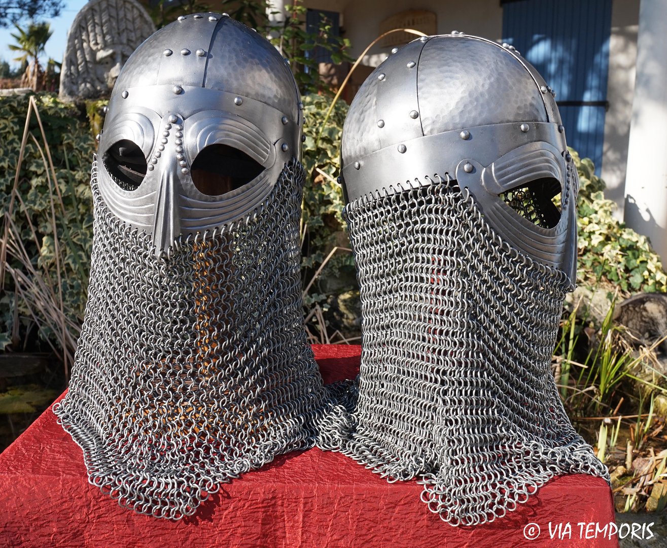 VIKING HELMET WITH EYE GUARD AND CHAINMAIL NECK PROTECTION