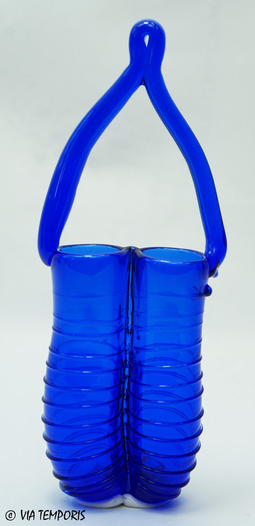 GALLO-ROMAN GLASSWARE - DOUBLE BALSAMARY BOTTLE (royal blue) - HEIGHT 13 CM