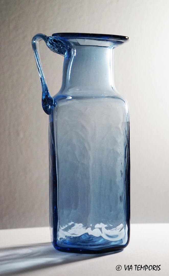 GALLO-ROMAN GLASSWARE - LITTLE HEXAGONAL BOTTLE WITH ONE HANDLE - BLUE