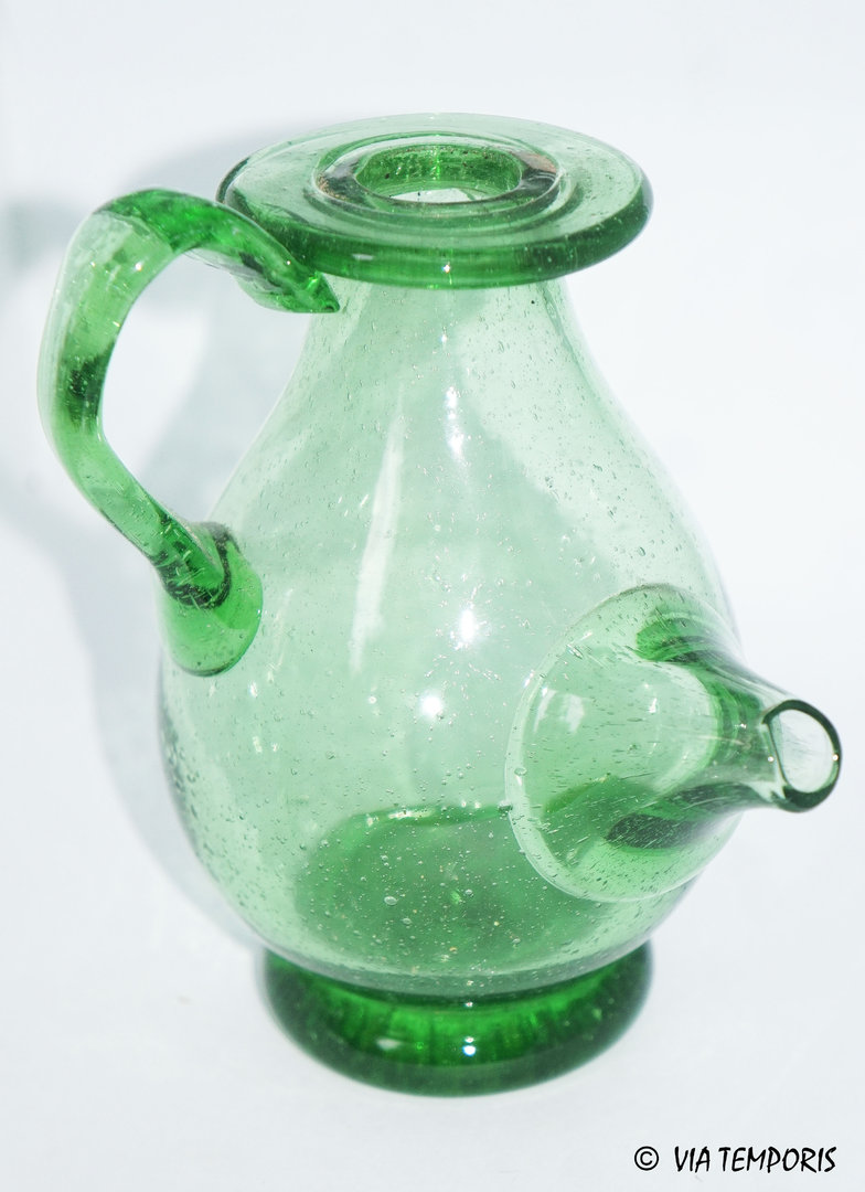 GALLO-ROMAN GLASSWARE - SMALL GREEN BABY BOTTLE (GUTTUS)