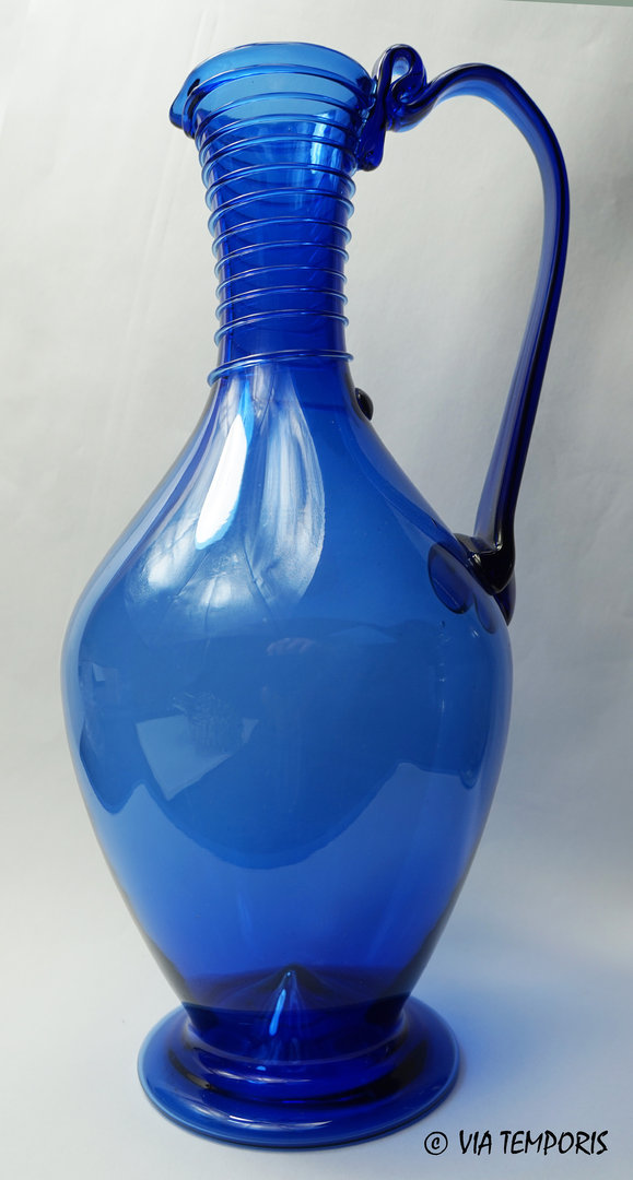GALLO-ROMAN GLASSWARE - GREAT CARAFE WITH BLUE SPIRALS - PARIS