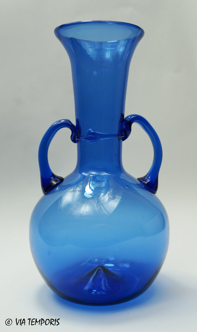 GALLO-ROMAN GLASSWARE - BLUE FLASK WITH TWO HANDLES