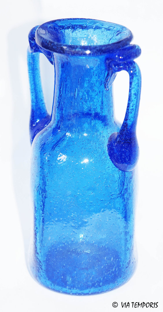 GALLO-ROMAN GLASSWARE - BOTTLE WITH TWO HANDLE (royal blue)