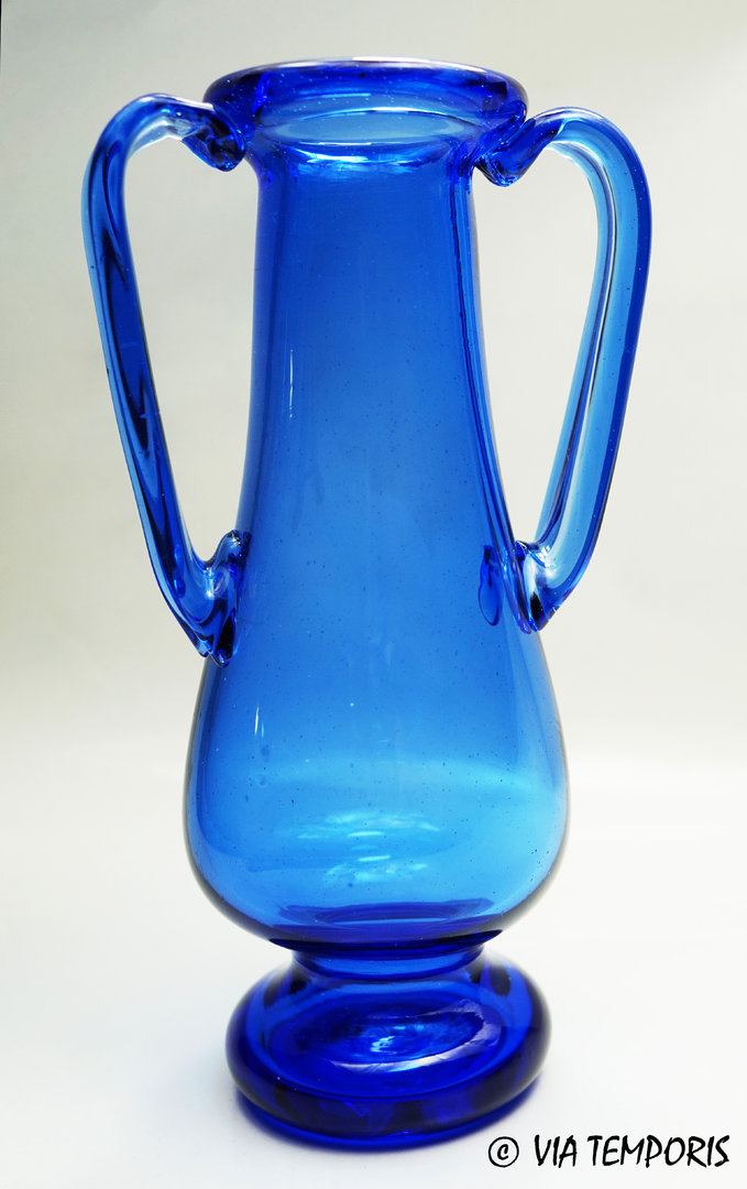 GALLO-ROMAN GLASSWARE - ROYAL BLUE AMPHORA WITH TWO HANDLES