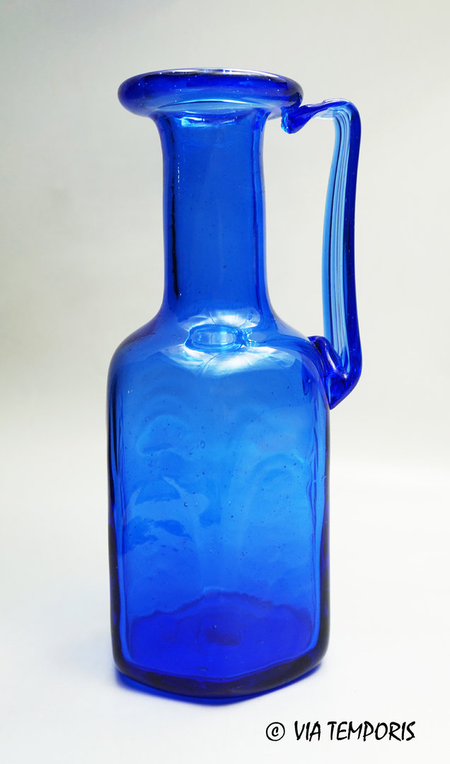 GALLO-ROMAN GLASSWARE - HEXAGONAL BOTTLE WITH ONE HANDLE (Royal blue)