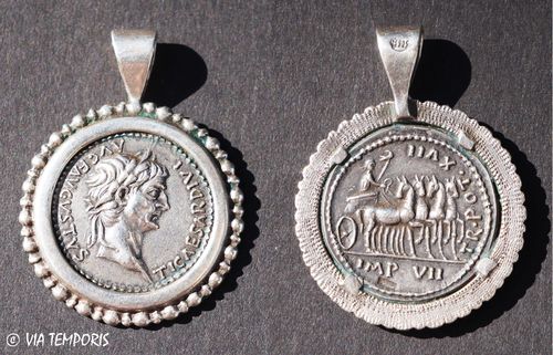 ANCIENT JEWERLY - MEDAL - COIN SILVER WITH EMPEROR TIBERE