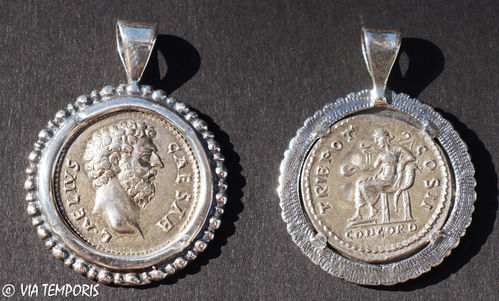 ANCIENT JEWERLY - MEDAL - COIN SILVER WITH EMPEROR AELIUS