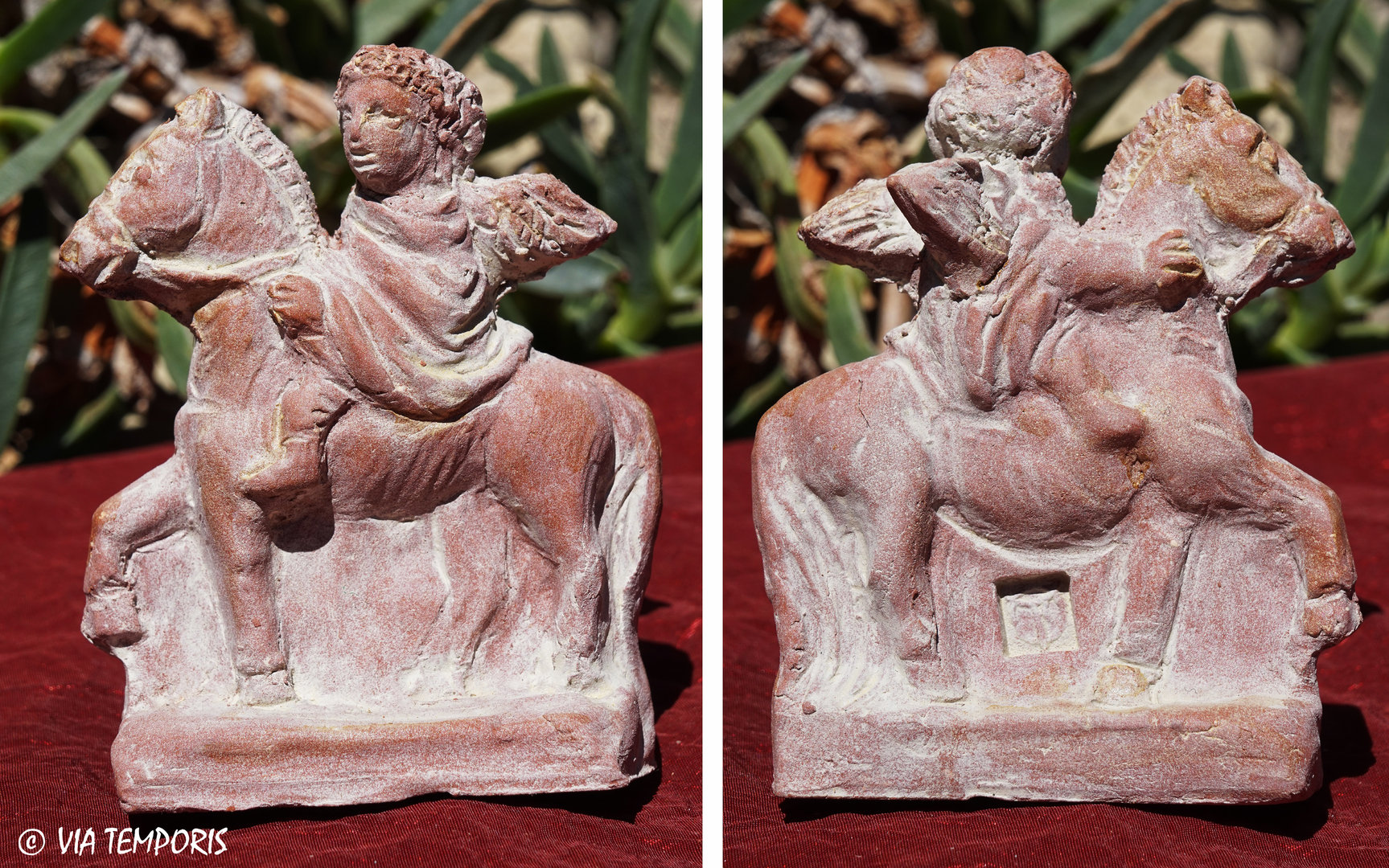 GALLO-ROMAN CERAMIC - GOD EROS RIDING A HORSE STATUETTE
