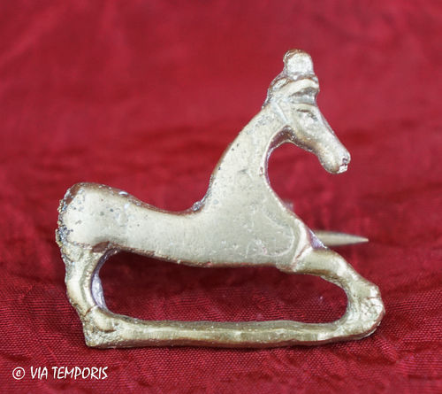 ANCIENT JEWELRY - BRONZE ENAMELED FIBULA WITH HORSE SHAPE