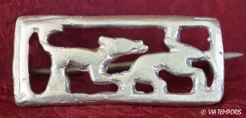 ANCIENT JEWELRY - BRONZE - FIBULA - WITH A DOG HUNTING SHAPE