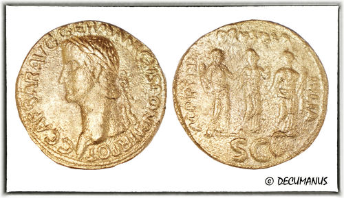 SESTERCE OF CALIGULA WITH THREE SISTERS (37-38) - REPRODUCTION OF ROMAN EMPIRE