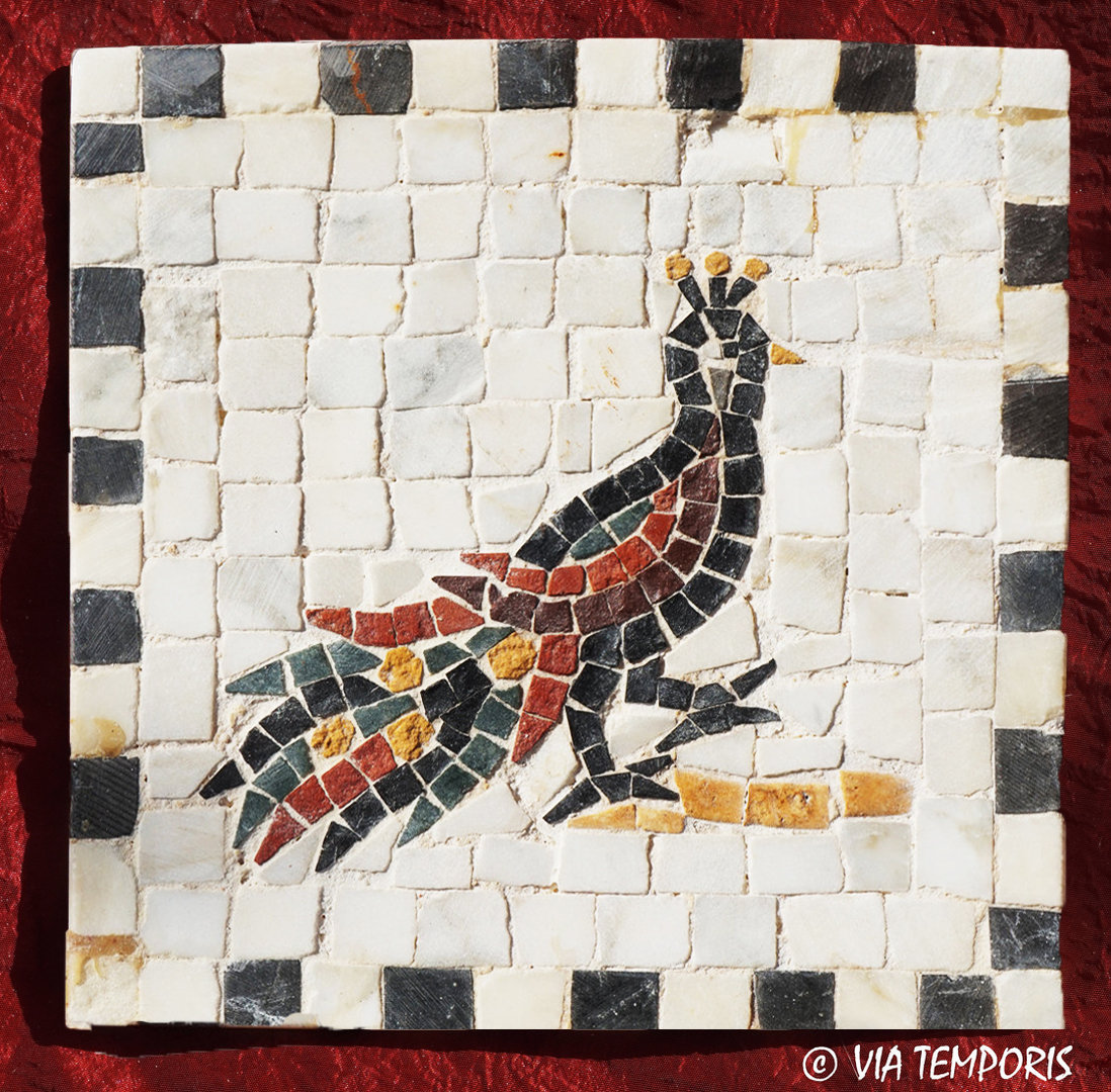 ROMAN MOSAIC - SMALL MEDALLION WITH A PEACOCK - SQUARE MOD 2