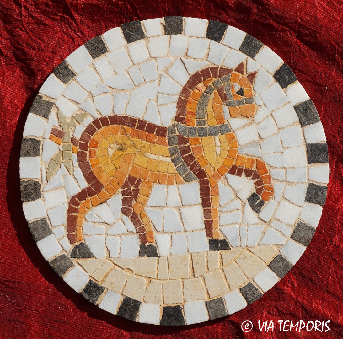 ROMAN MOSAIC - SMALL MEDALLION WITH A HORSE - ROUND MODEL