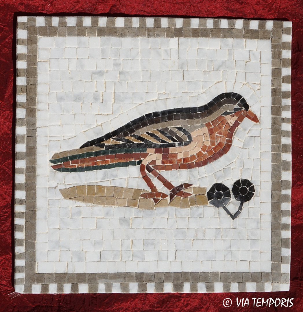 ROMAN MOSAIC - MEDALLION WITH A SPARROW AND CHERRIES - SQUARE MODEL