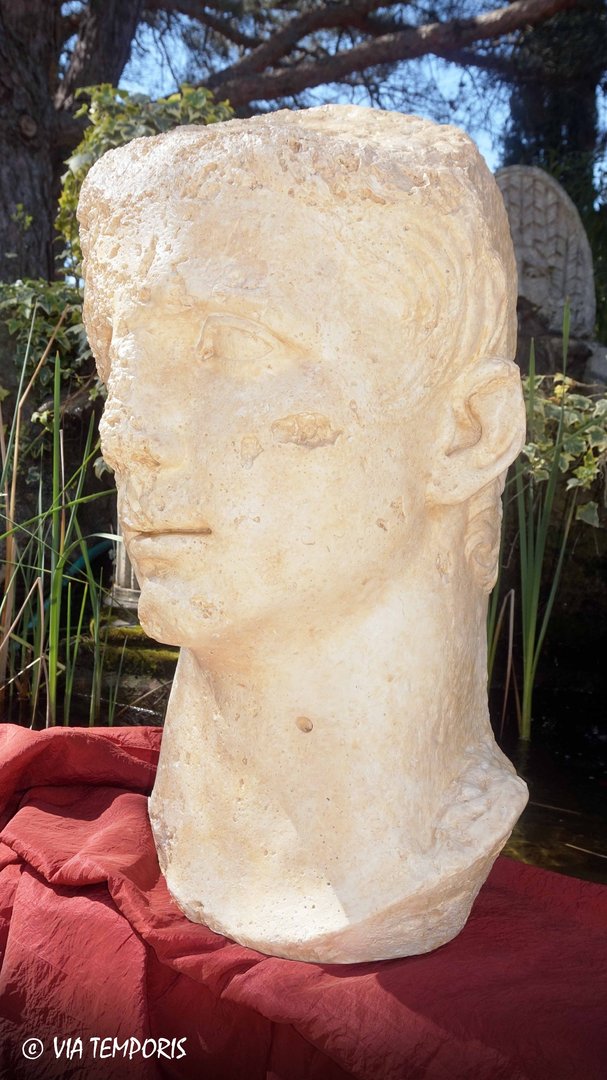 GALLO-ROMAN SCULPTURE - BIG HEAD OF EMPEROR AUGUSTUS - ARLES