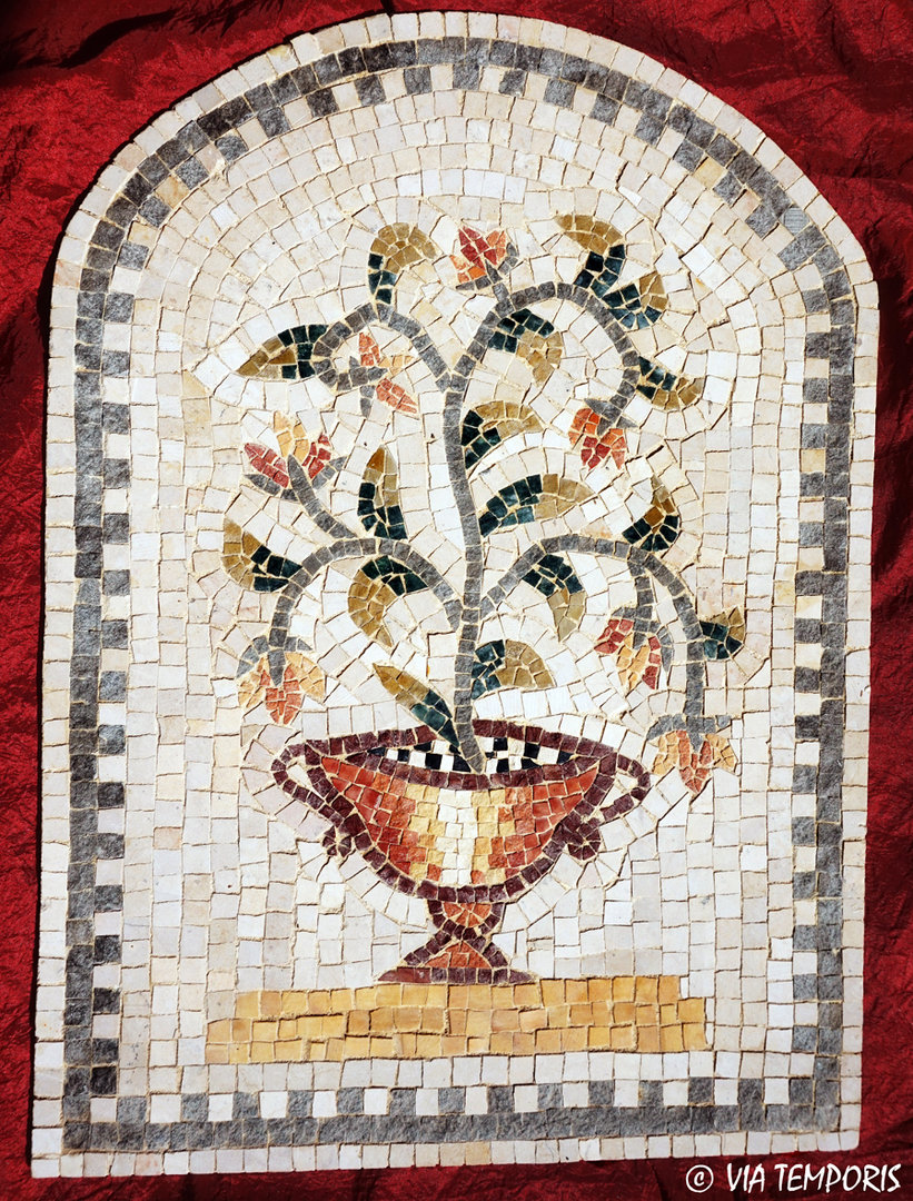 ROMAN MOSAIC - MEDALLION WITH FLOWERS IN A VASE