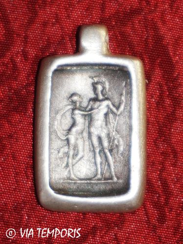 ANCIENT JEWERLY - ROMAN SILVER MEDAL WITH MARS AND VENUS GODS