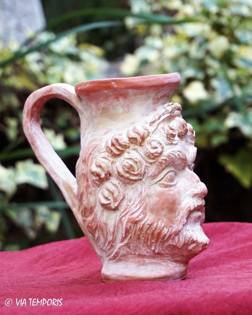 ANTIQUE POTTERY - OENOCHOE WITH SATYR'S HEAD - LOW MODEL