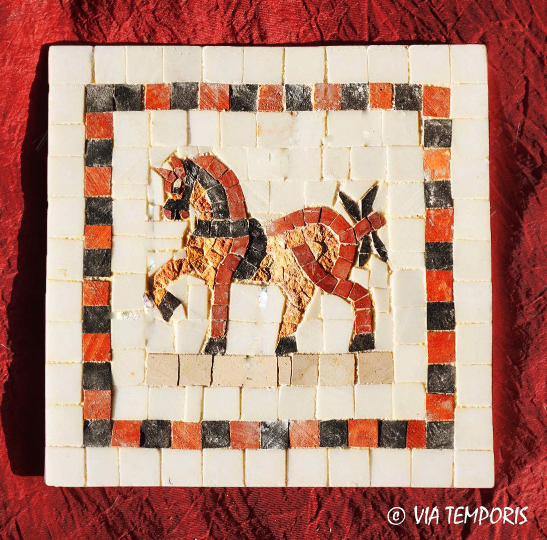ROMAN MOSAIC - SMALL MEDALLION WITH A HORSE - SQUARE SHAPE
