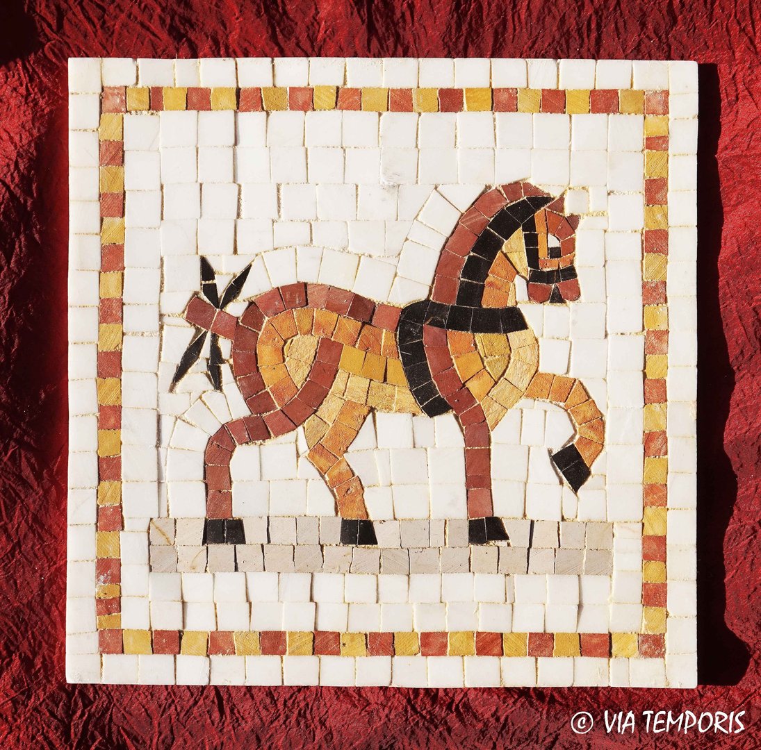 ROMAN MOSAIC - MEDALLION WITH A HORSE - SQUARE SHAPE