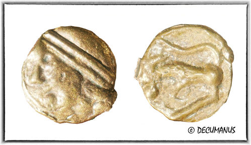 BRONZE POTIN OF THE SEQUANI AT THE "BIG HEAD" (80-50) - REPRODUCTION OF GALLIC COINS