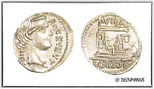 DENIER OF SCRIBONIA (62 B.C.) - REPRODUCTION OF THE ROMAN REPUBLIC