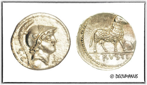 DENARIUS OF RUSTIA (76 B.C.) - REPRODUCTION OF THE ROMAN REPUBLIC