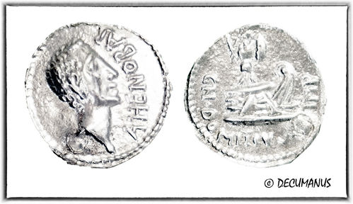 DENIER OF DOMITIUS AHENOBARBUS WITH TROPHY (41 BC) - REPRODUCTION ROMAN REPUBLIC