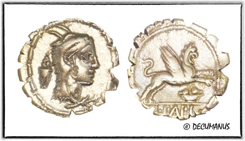 DENARIUS SERRATUS OF PAPIA (79 B.C.) - REPRODUCTION OF THE ROMAN REPUBLIC