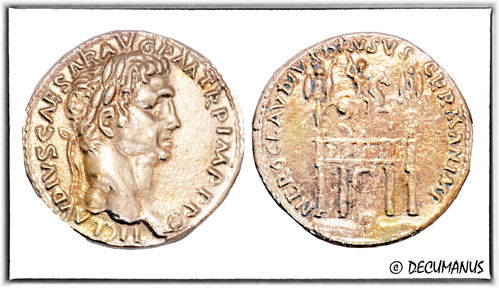 SESTERCE OF CLAUDIUS WITH TRIUMPHAL ARCH (42) - REPRODUCTION OF ROMAN EMPIRE