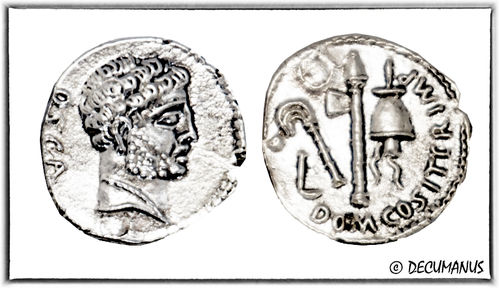DENIER OF DOMITIUS CALVINUS (39 B.C.) - REPRODUCTION OF THE ROMAN REPUBLIC