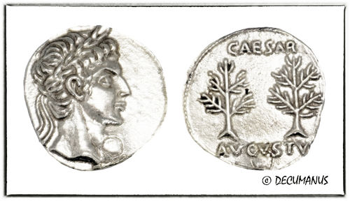 DENARIUS OF AUGUSTUS WITH LAURELS (19-18 BC) - REPRODUCTION OF ROMAN HIGHT EMPIRE
