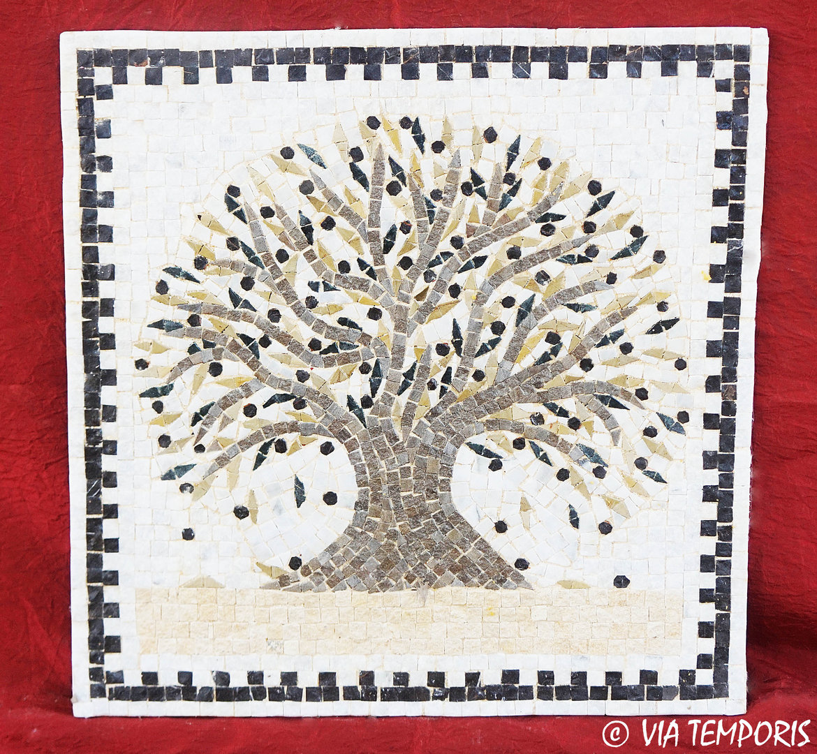 ROMAN MOSAIC - MEDALLION WITH A OLIVE TREE - SQUARE SHAPE