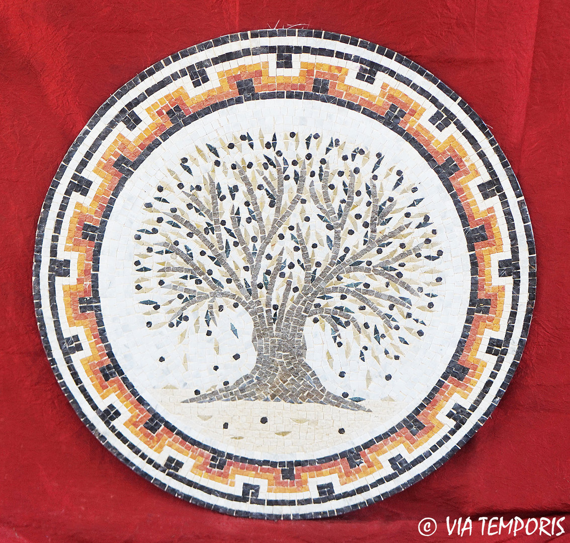 ROMAN MOSAIC - MEDALLION WITH AN OLIVE TREE - DIAM 62 CM ROUND
