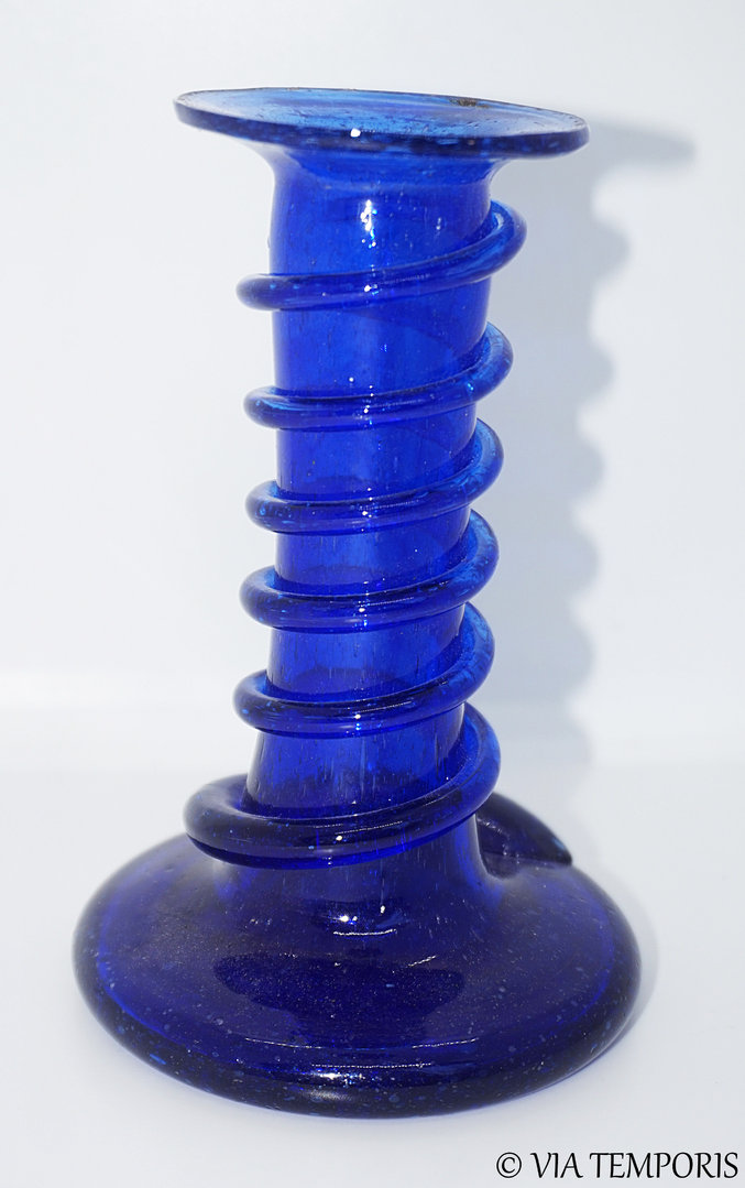 GALLO-ROMAN GLASS - BLUE GLASS BALSAMARY CANDLESTICK - HEIGHT 11,5 CM