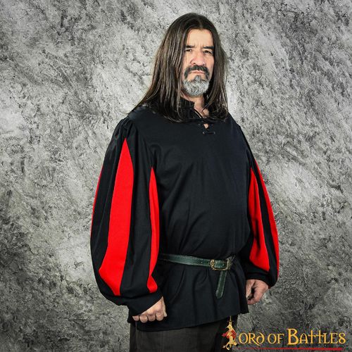 MEDIEVAL COTTON SHIRT WITH LACE - BLACK AND RED